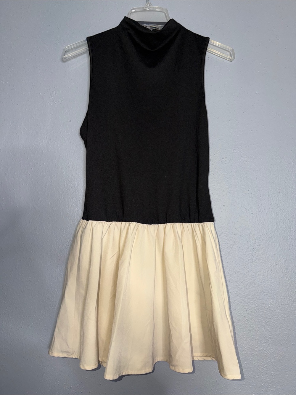 Sleeveless Black and Cream Drop-Waist Mini Dress